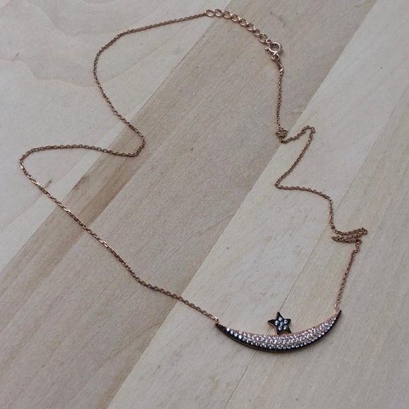 925 Sterling Silver Rose Color Cz Necklace Star - Picture 2 of 6